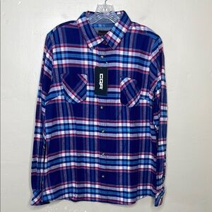 CQR Tactical Gear Flannel Shirt Blue & Pink Plaid Button  Down Western NWT Large